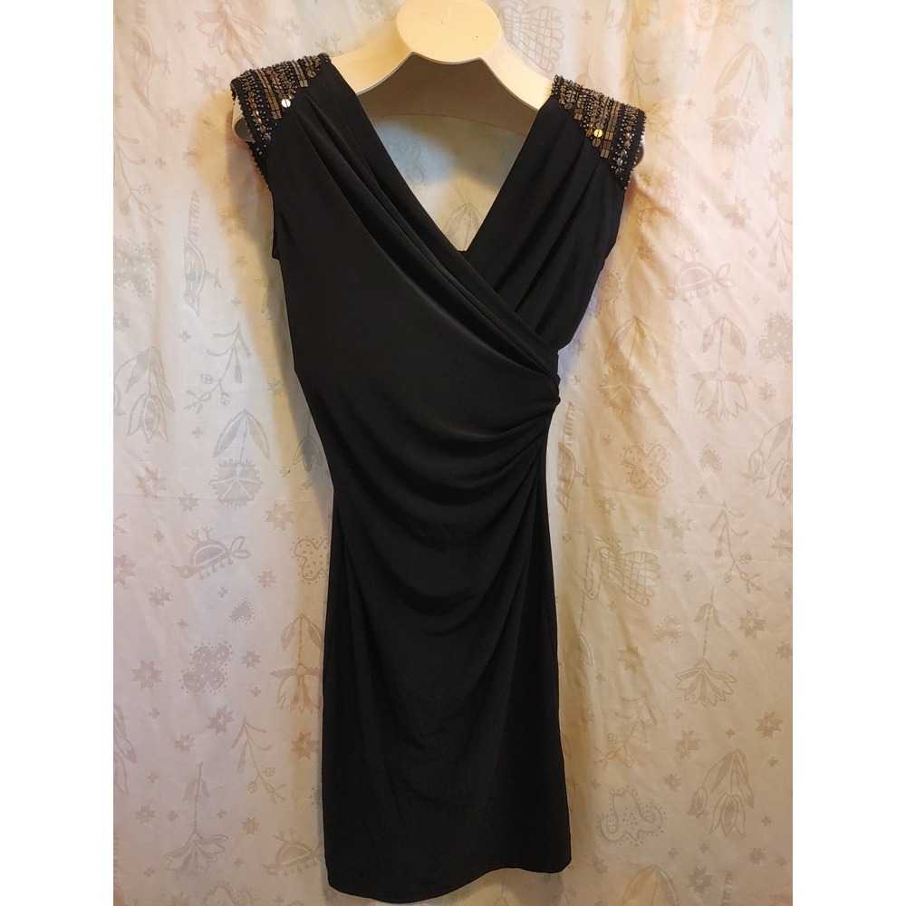 B Darlin Cocktail Mini Dress Womens Sz 3/4 Black Sequin Open Back Spandex